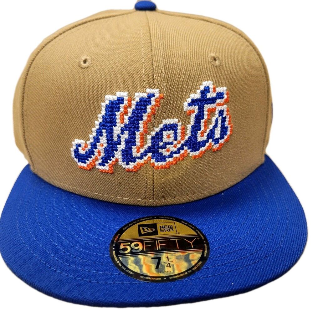New York Mets New Era 8 Bit Pixels 59Fifty Logo Wordmark Fitted Cap Hat 7 1/4